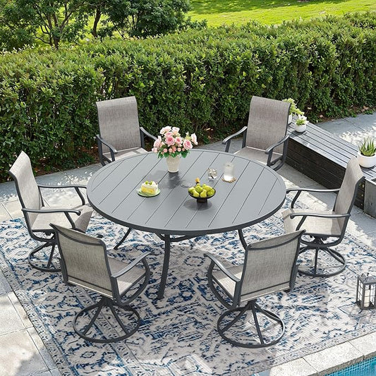 DIFY Patio Round Dining Table, 53" All Weather Round Outdoor Table with 1.57" Umbrella Hole for 8 Person, Perfect for Yard, Balcony and Lawn, Grey