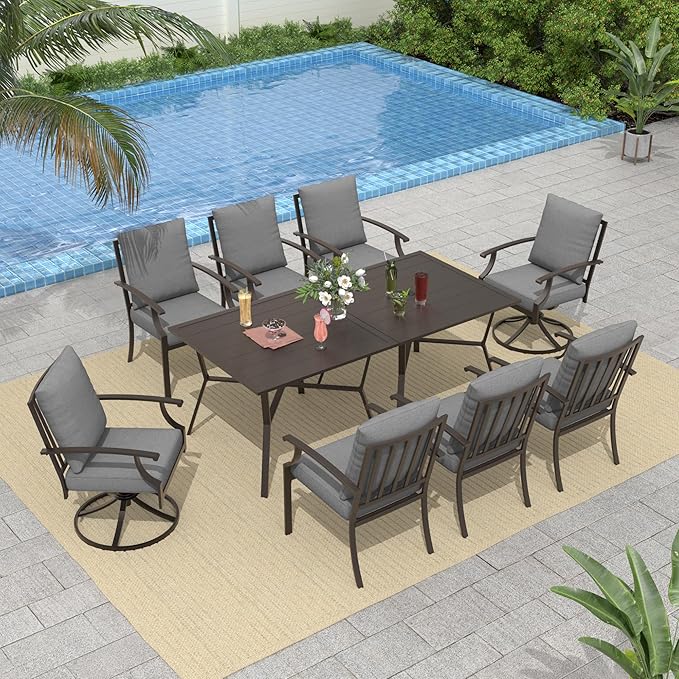 Outdoor Dining Set Patio Dining Table and Chairs Set Outdoor Furniture Set (Grey, 10 Dining Set)