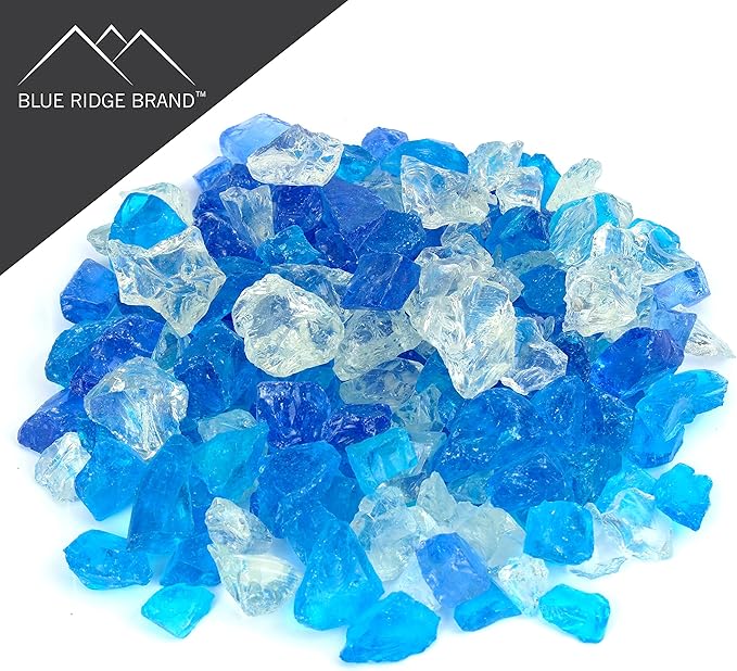 Light Blue, Sky Blue, Clear Fire Pit Glass - Fire Glass for Fire Pit - Firepit Glass Rock - Glass Stones - Fire Pit Glass Rocks - Gas & Propane Fire Pit & Fireplace Glass (20 Pound, Ocean)