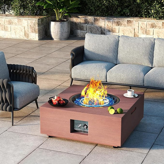 28 Inch Fire Pit Table Propane Fire Pit 40,000btu Gas Fire Pits for Outdoor Outside Patio with Burner Lid, Glass Rocks