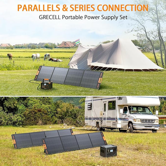 GRECELL Portable Power Station 2400W with 2*200W Foldable Solar Panel, 1843Wh LiFePO4 Solar Generator with 2 PD100W, 4 2400W AC Outlets, UPS Backup Battery for Home Emergency CPAP Outdoor Camping RV