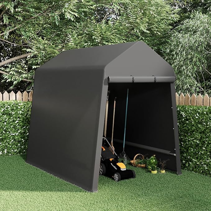 7 X 12 Ft Carport Portable Storage Shed Outdoor Tarp Sheds with Roll-Up Door, Bike Shed Storage Tent for Motorcycle, ATV, Garden Tools