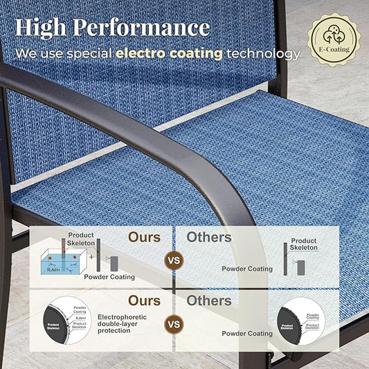 9 Pieces Patio Table and Chairs Set, Patio Dining Set for 8, 8 Blue Textilene Chairs and 1 Large Square Patio Dining Table with Umbrella Hole, for Deck Backyard Lawn Poolside