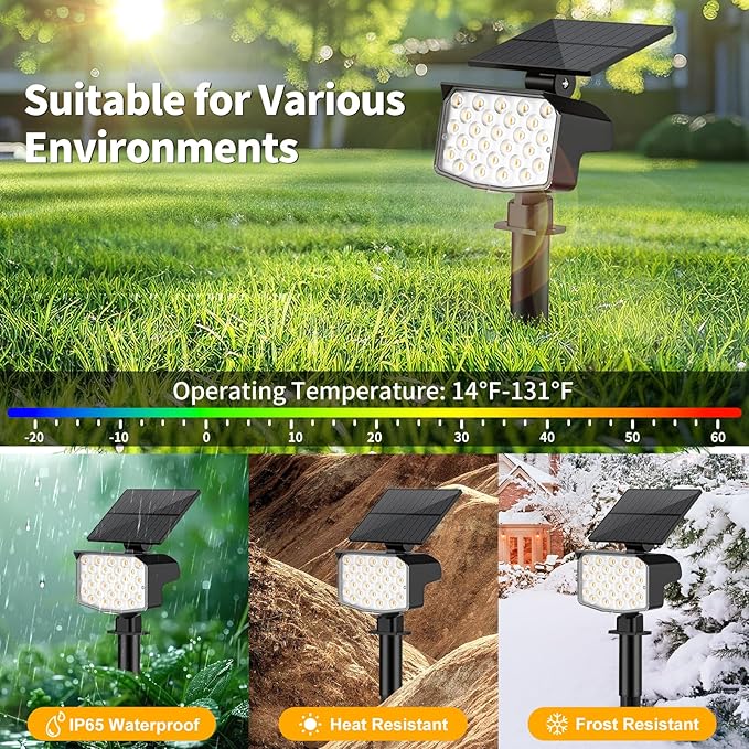 NACINIC Solar Spot Lights Outdoor Waterproof Adjustable Solar Powered Landscape Lights for Yard 3 Long Time Lighting Modes Spotlights for Pathway Garden Outside Wall Pool Porch- 2 Pack, Warm White