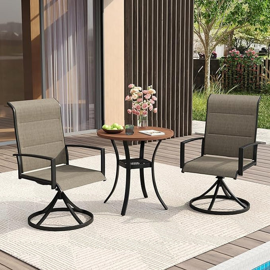 VICLLAX 27.5" Outdoor Round Patio Table for Lawn Garden, All Weather Metal Round Patio Dining Table with Storage Shelf, 2 Person Small Patio Table, Walnut Wood Grain