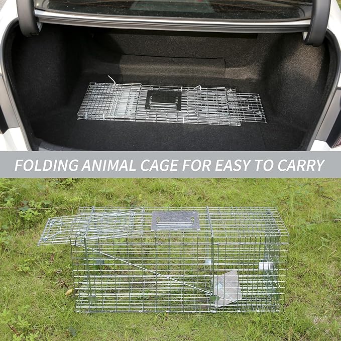 31×12×13 Inch Heavy-Duty Live Animal Cage Trap - Humane Catch & Release for Raccoons, Cats, Squirrels, Rabbits, Groundhogs - Safe & Durable Steel Construction with Secure Door Lock