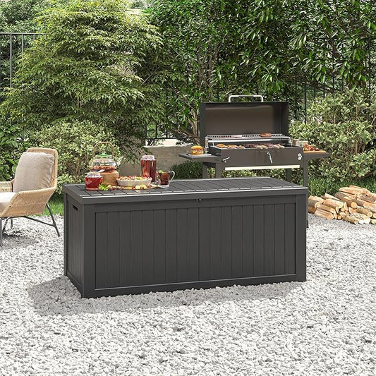 NUNU LAB 220 Gallon Outdoor Storage Box Waterproof, Outside Package Delivery Deck Boxes with Lockable Lid, Backyard Storage Bin For Garden Tools, Patio Cushions, Black