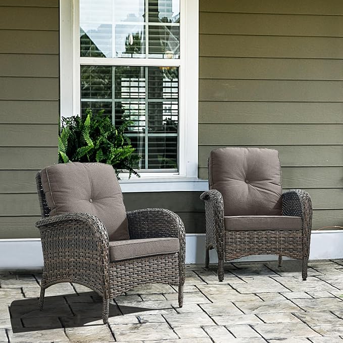 Belord 7 Piece Outdoor Patio Wicker Furniture Sets with Swivel Rocker Chairs, Rattan Loveseat Conversation Sets for Patio Deck Backyard Poolside, Grey Cushion