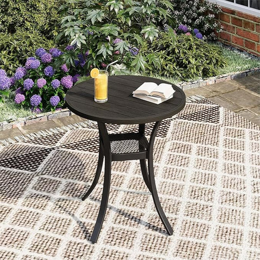 DIFY 27.6" Round Patio Dining Table, Outdoor Bistro Table with Rust Resistant Metal Frame, Ideal for Lawn, Backyard and Deck, Dark Grey