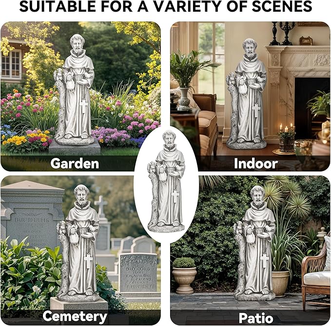 Ultym St Francis Garden Statue, 31" Saint Francis Catholic Outdoor Statues, Large Religious Christian Sculpture Deor for Prayer and Meditation, Patron Saint of Animals Patio in Durable MGO Stone