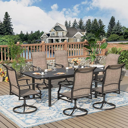 7 Pieces Patio Dining Set, Outdoor Table and Chairs, 6 x Textilene Swivel Dining Chairs and 61" Expandable Patio Dining Table, for Cozy Garden Settings, Grayish Brown