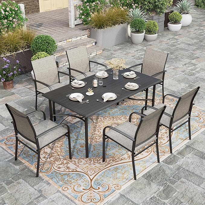 HERA'S HOUSE 67" Patio Table with Umbrella Hole for 6, Extra Large Rectangle Metal Outdoor Dining Table for Backyard Garden Lawn, Black