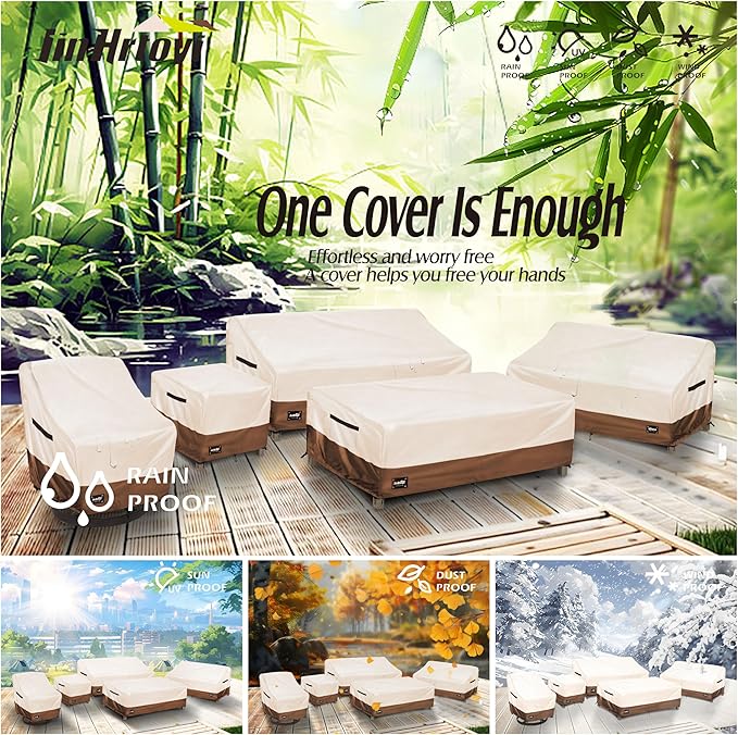 Outdoor Chair Covers 2 Pack, (35W x37D x38H inches)100% Waterproof Heavy Duty Patio Furniture Covers ,Outdoor Furniture Covers Waterproof for Patio Chair Covers,Beige&brown
