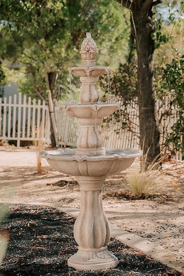 XBrand Outdoor Water Fountain 51 inch 3-Tier Garden Fountain with Pump, Weather Resistant Resin Patio & Yard Waterfall Feature - Beige
