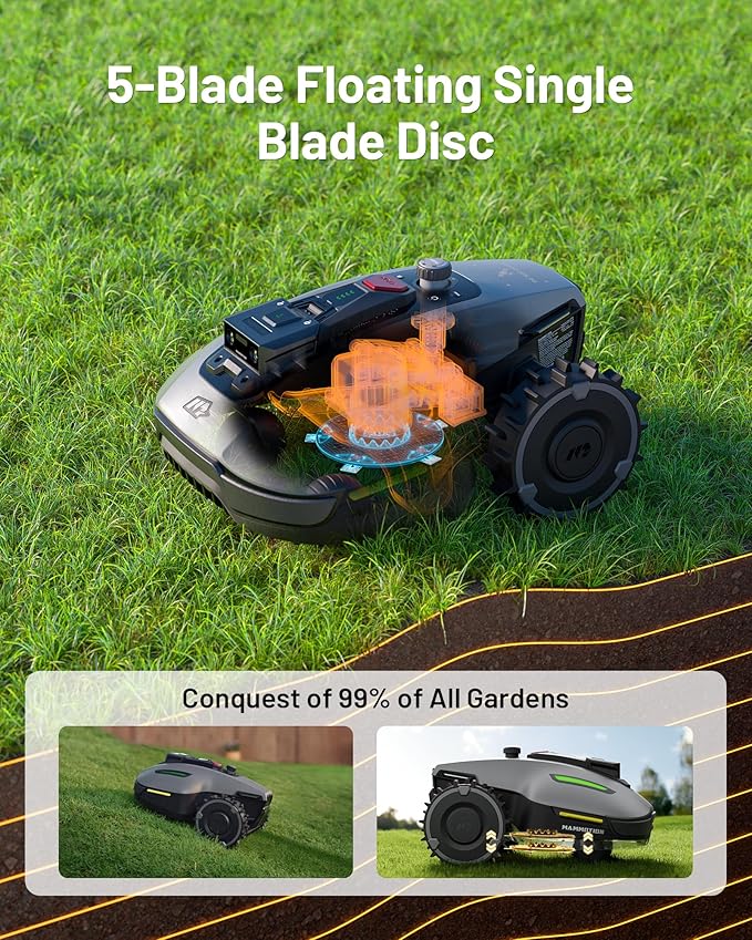 Mammotion YUKA Mini 700 Robot Lawn Mower for 0.17 Acre, Max.0.35 Acre, UltrasenseAI Vision+ RTK, Auto Mapping, 45% Slope,Perimeter Wire Free, Cutting Height 0.8''~2.4'',7 Mowing Zones Management