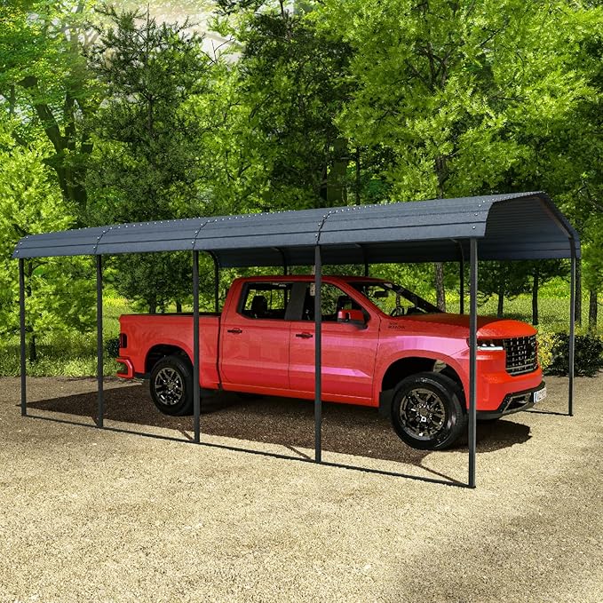 12x20 Heavy Duty Metal Carport – Galvanized Steel Car Port Canopy with Reinforced Frame & Roof – Oversized 12x20 Carport Shelter for Cars, Boats, Tractors