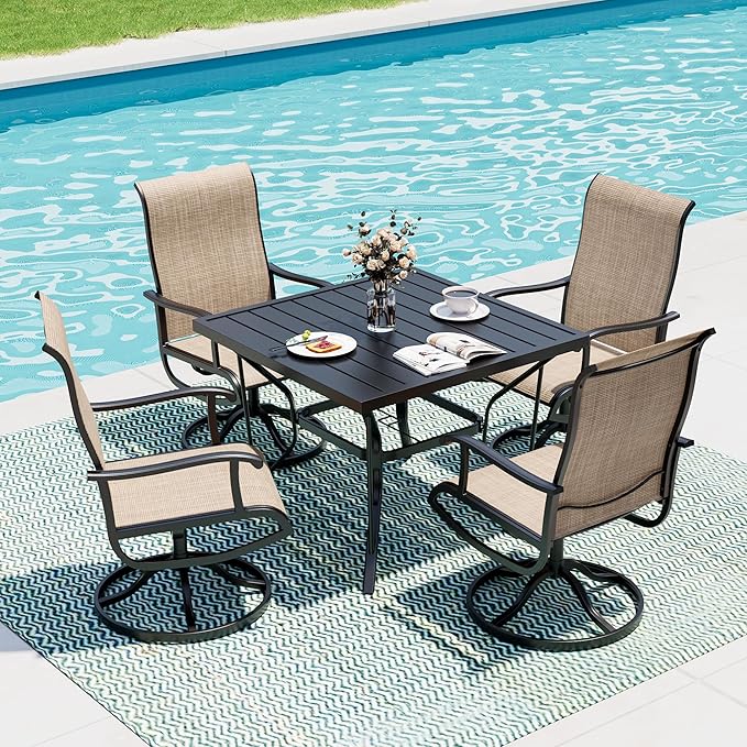 Pamapic 5-Piece Outdoor Dining Set, Patio Dining Set for 4, Outdoor Table and Chairs, All-Weather Outdoor Patio Set with Textilene Swivel Chairs for Garden, Poolside, Deck，Beige