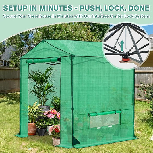 COOS BAY 6x6 FT Pop up Greenhouse Outdoor, Walk in Green House with Power Access Openings, Zippered Doors & Windows, Durable PE Cover, Green