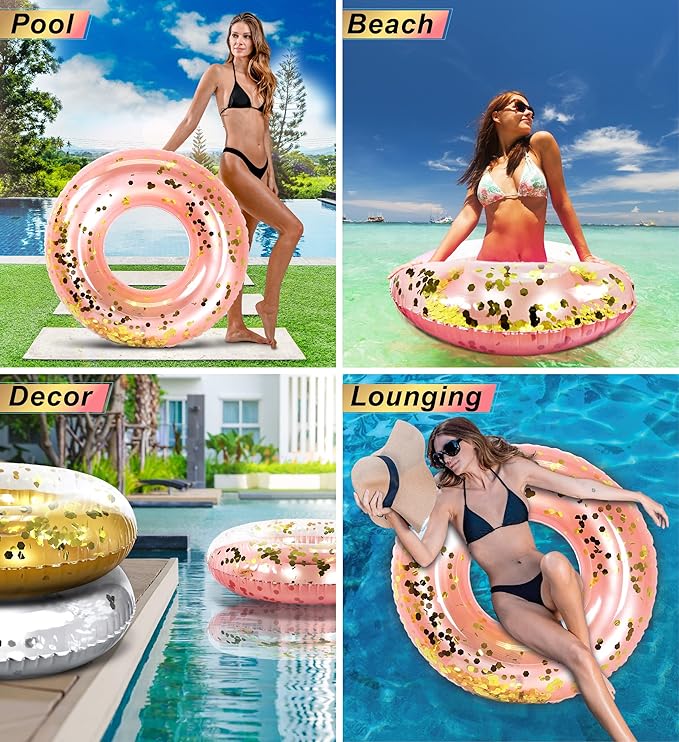 POZA Inflatable Pool Float Tube – Sparkly Confetti Swim Ring, Heavy Duty UV Resistant Inflatable Tube Pool Float for Kids & Adults – Multiple Colors & Sizes – Beach, Lake & Pool Party Float