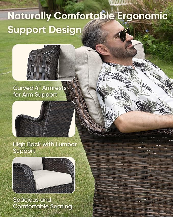 HUMMUH High Back Outdoor Swivel Rocker Patio Chairs Set of 2 with 5-Inch Thick Cushions, All-Weather Wicker Patio Furniture for Porch,Poolside, Deck, and Yard