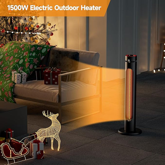 Portable Heater Outdoor Infrared 1500W 8 Heat Levels 8H Timers Carbon Fiber Tube Tip-Over&Overheat Protection IP45 Waterproof Electric Garden Heater, Deep Black