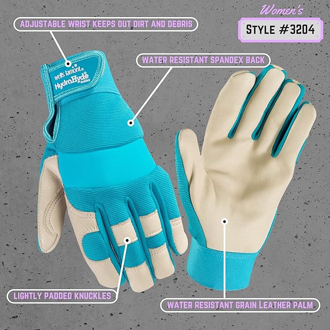 Wells Lamont Women's Hybrid Work/Gardening Gloves | Water-Resistant HydraHyde Leather | Small (3204S)