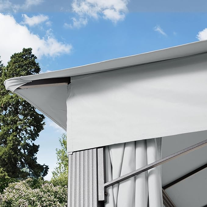 TOOLPORT Gazebo 10X10 Ft with Approx. 6.5 Oz/Yd² Waterproof Tarp Roof Pavilion with 4 Curtains in Gray