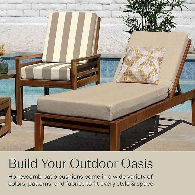 Honeycomb Outdoor Heritage Chaise, 22.5" W x 70" L, Textured Solid Almond Chair Cushion for Patio Furniture