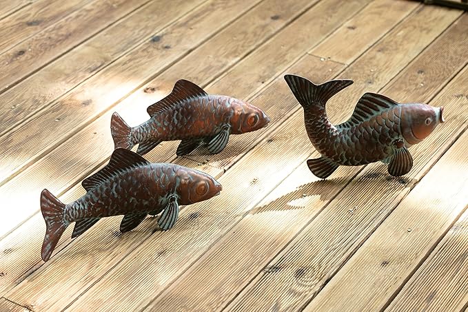 CLYB Outdoor Garden Sculptures & Statues Koi Fish Decor Antique Koi Garden Decor for Outside,Patio,Backyard,Pond,Home Decoration,Metal Fish Sculptures,Gardening Gifts for Women Mom Grandmom,Set of 3