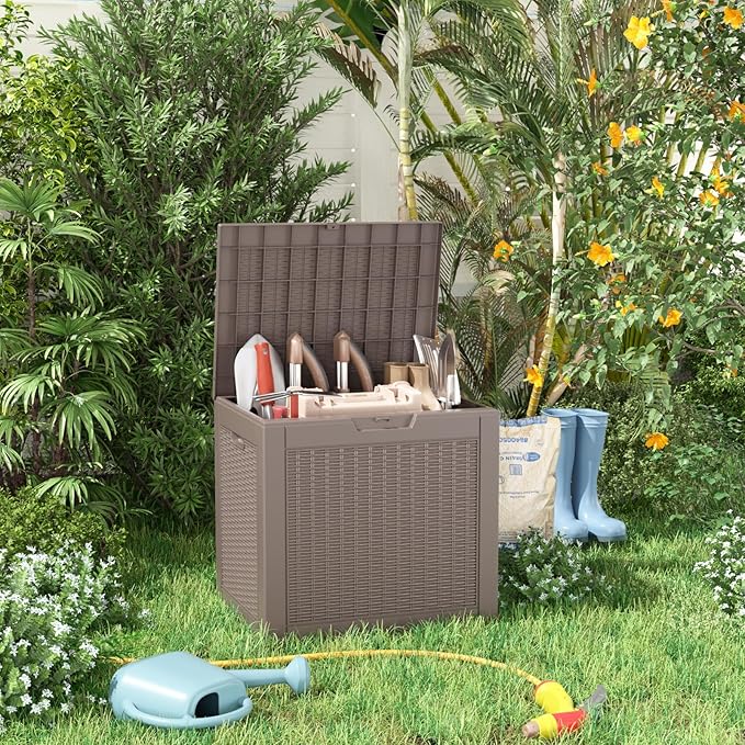 32 Gallon Outdoor Storage Box, Large Resin Deck Box for Patio Cushions, Garden Tools, Pool Accessories, Waterproof and Lockable Design, Storage Bench for Backyard & Deck(Gray)
