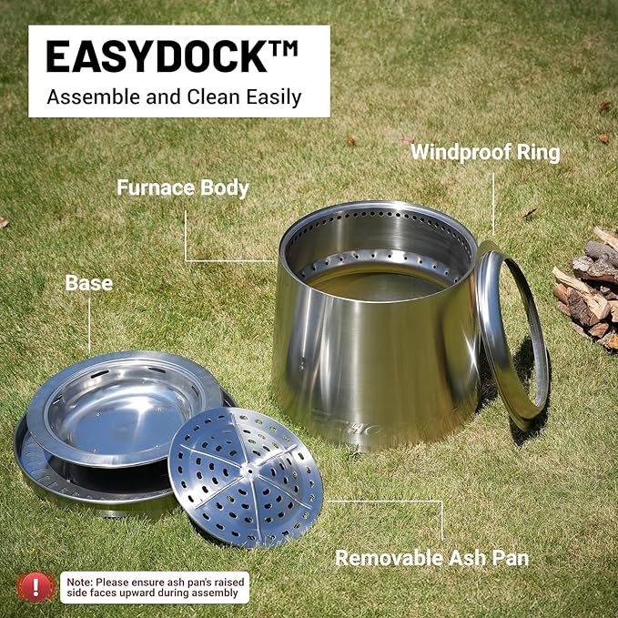 EchoSmile Stainless Steel Smokeless Fire Pit, 18-Inch Wood-Burning Outdoor Firepit with Adjustable Airflow, Three-Layer Combustion, Removable Ash Pan, Portable Fire Pit for Backyard, Patio & Camping