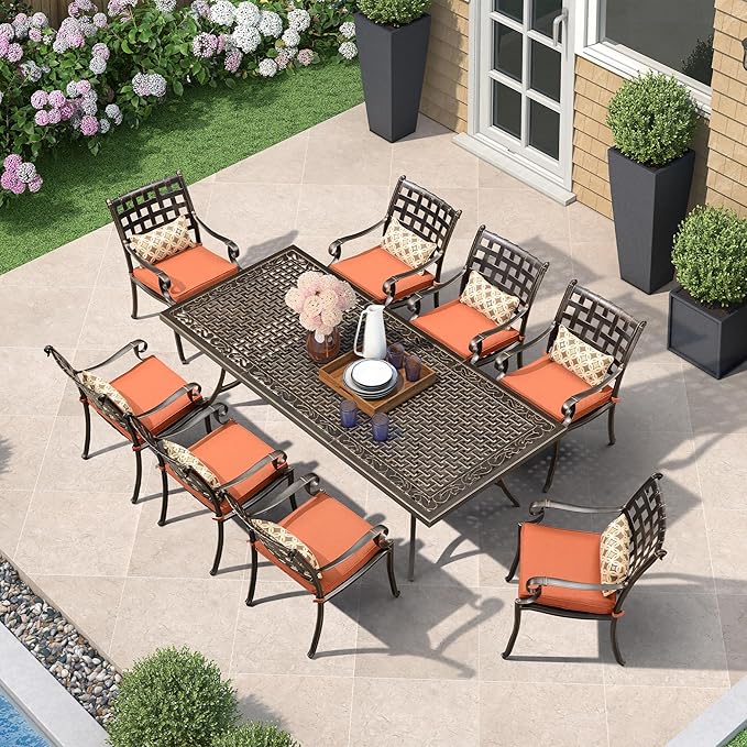 PURPLE LEAF Outdoor Cast Aluminum Dining Table 92.91" All-Weather Resistance Rectangle Table for 8 Person Large Patio Dining Table