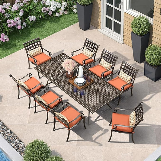 PURPLE LEAF Outdoor Cast Aluminum Dining Table 92.91" All-Weather Resistance Rectangle Table for 8 Person Large Patio Dining Table