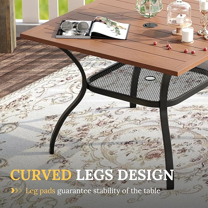 VICLLAX 37.8" Square Outdoor Patio Table, All Weather Metal Outdoor Dining Table for Lawn Garden, Walnut Wood-Like Tabletop