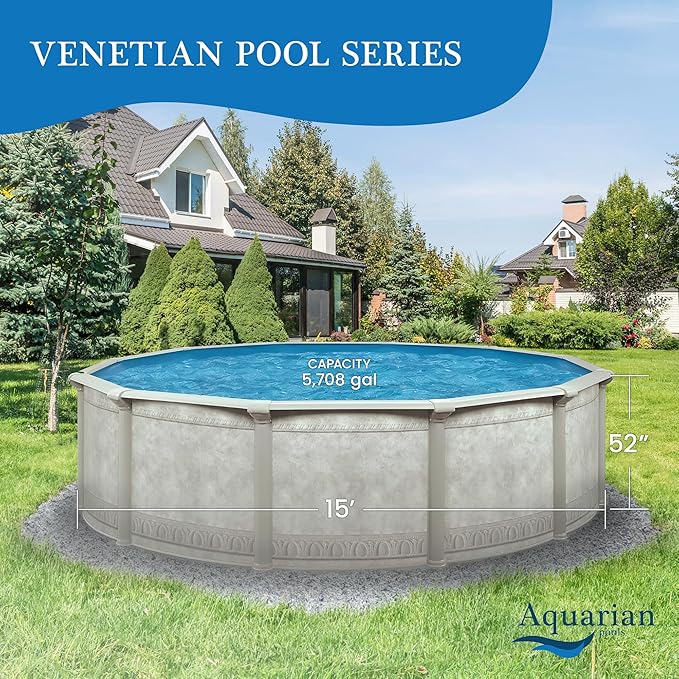 Aquarian Steel-Frame Outdoor Above-Ground Swimming Pool, Round, 15' x 52", Venetian