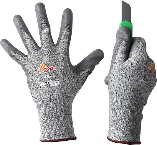 GYC Gloves, Cut Resistant Safety Work Gloves - Level 5 Cut Protection, 10 Pairs Pack - Excellent Dexterity & Breathability, Comfortable Soft PU coated (TK-713A/Size 9 - LARGE)