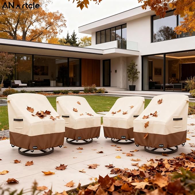 Swivel Patio Chair Cover 4 Pack,600D Waterproof Heavy Duty Outdoor Chair Cover(30 W x 34 D x 36 H inches),Patio Furniture Covers,Outdoor Furniture Covers Waterproof,Beige&brown