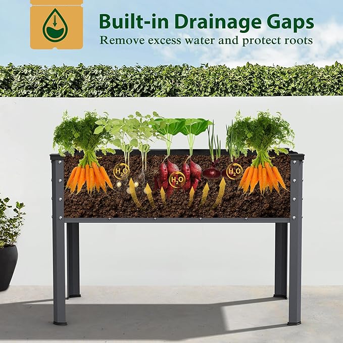 Galvanized Raised Garden Bed with Legs, 48" W x 24" D x 32" H Large Metal Elevated Raised Planter Box with Drainage Gaps for Backyard, Patio, Balcony, 507lbs Capacity, Grey