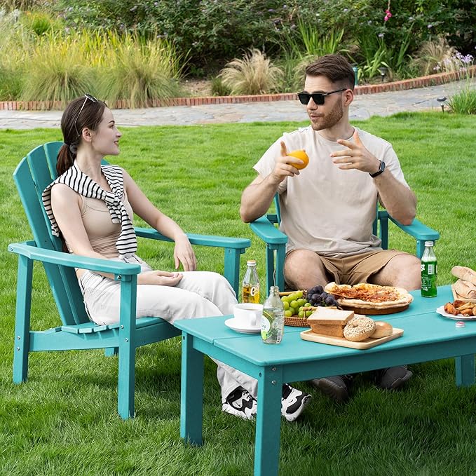 nevilywood Compact Stackable Adirondack Chairs Set of 2, 26.3" Wide HDPE Outdoor Patio Chairs - Durable, Space-Saving Design for Porch, Lawn or Garden, Aruba