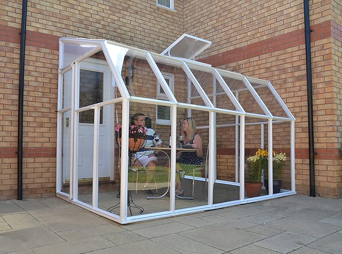 Palram Canopia Rion Sun Room 6 Ft. x 10 Ft. Solarium, Lean-to Greenhouse DIY Kit, Attach to House, Large Twin Wall Polycarbonate, 100% UV Protection for Porch, Patio Outdoors with Window Vent (White)
