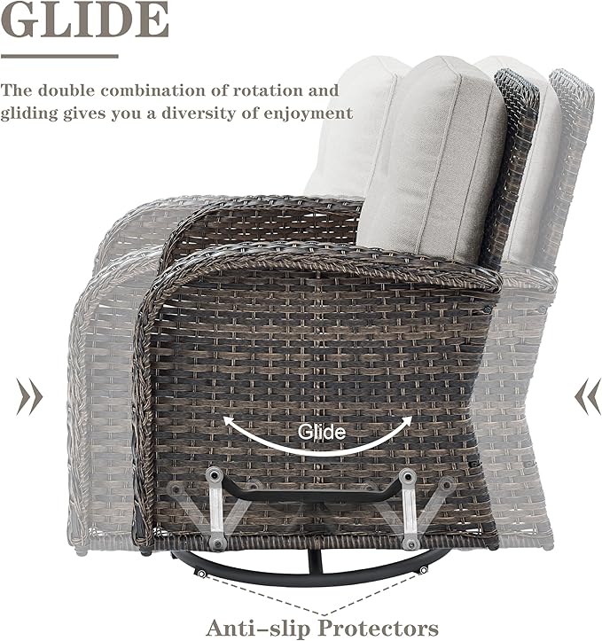 Belord Small Conversation Sets Patio Funiture - 5 Piece Outdoor Swivel Rocker Wicker Furniture Sets with Ottomans Side Table Perfect for Patio Deck Backyard, Brown Wicker Beige Cushion