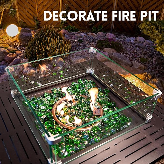 GasSaf Green Fire Glass Cubes for Outdoor Fire Pit, Fireplace, Replaces Existing Gas Logs & Lava Rocks, 1 Inch Glass(20 Pound)(Green Luster)