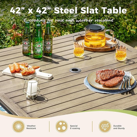 5 Piece Patio Dining Set, 4 x Textilene Dining Chairs, 42" Square Outdoor Dining Table with 1.57" Umbrella Hole, for Garden Lawn Porch and Backyard Poolside, Grey