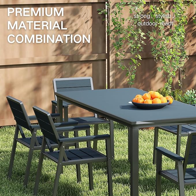 Kingdura 7 Piece Patio Dining Set for 6, HDPE Outdoor Table & Chairs with Umbrella Hole, All-Weather Outdoor Furniture Patio Conversation Set for Lawn Pool Backyard, Blue