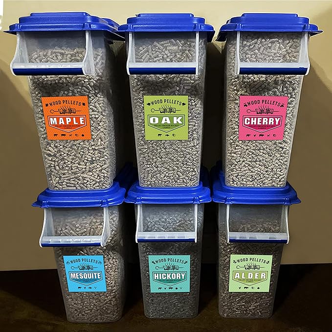 Smoker Grill Pellet Label Stickers - Set of 12 for Wood Pellet Storage Containers, Easy Identification of Different Flavors