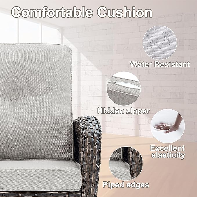 Belord 7 Piece Outdoor Patio Wicker Furniture Sets with Swivel Rocker Chairs, Rattan Loveseat Conversation Sets for Patio Deck Backyard Poolside, Beige Cushion