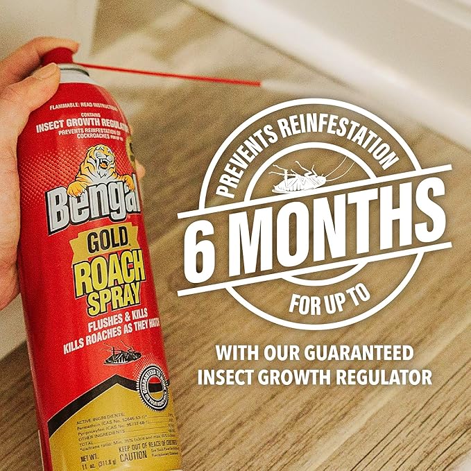 Bengal Gold Roach Spray - Odorless, Stain-Free Bug Spray for Home - Prevents Reinfestation for Up to 6 Months - 11 oz, 4 Pack