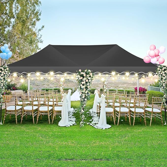 HOTEEL 10x20 Pop Up Canopy, Outdoor Easy Setup Party Tent, Waterproof Portable Enclosed Event Shelter with Wheeled Bag, Weight Bag for Backyard, Vendor, Black