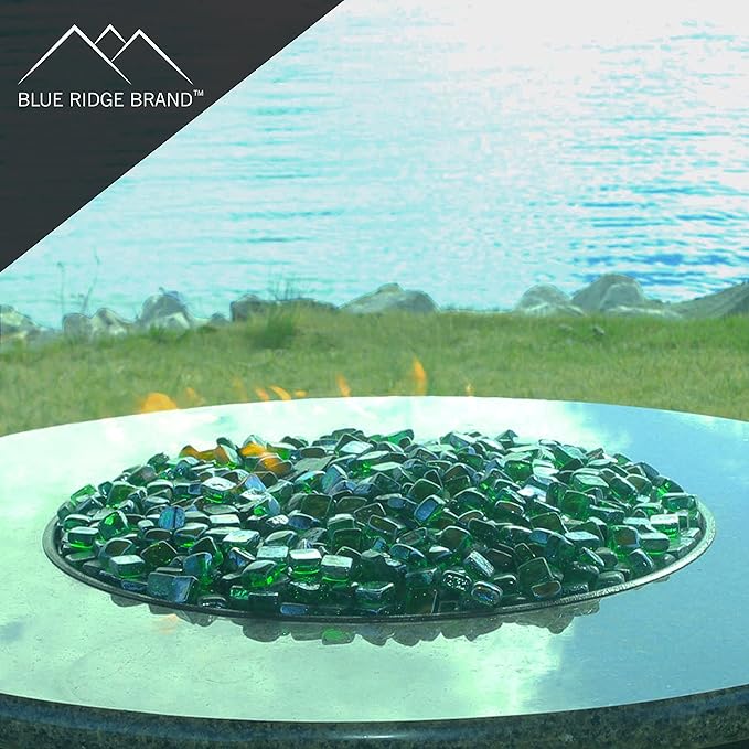Reflective Fire Pit Glass Cubes - Professional Grade Fire Glass for Fire Pit - 1" Firepit Glass Rock - Glass Stones - Gas & Propane Fire Pit & Fireplace Glass (20 Pound, Green)