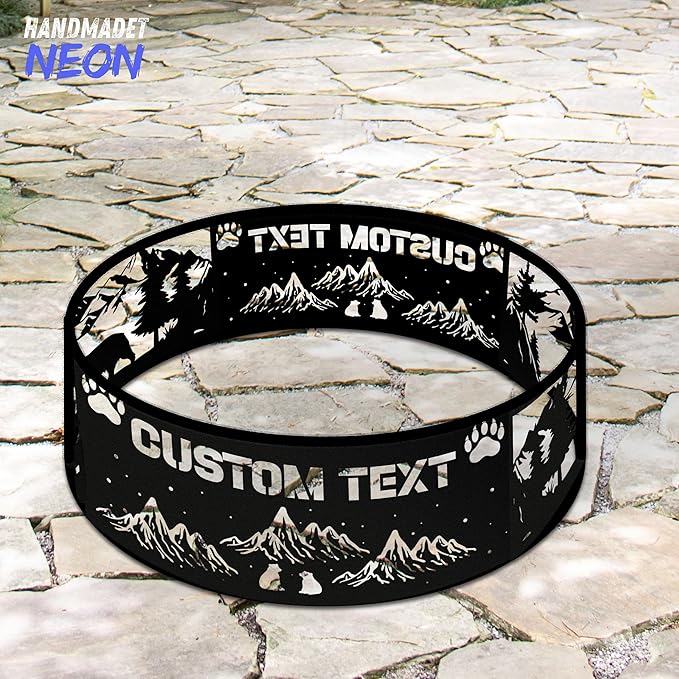Personalized Fire Pit Ring 360 Degree, Outdoor Fireplace, Custom Text Fire Pits for Outside, Patio Firepit, Camping Bonfire Firepits, Garden BBQ Backyard Decor (Mountain)
